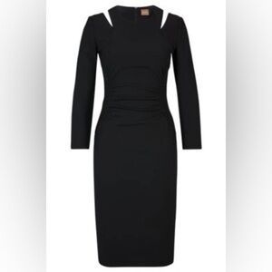 HUGO BOSS Dadeka Slim-fit Long-Sleeved Dress Cut-Out Details Black 12 NEW $495